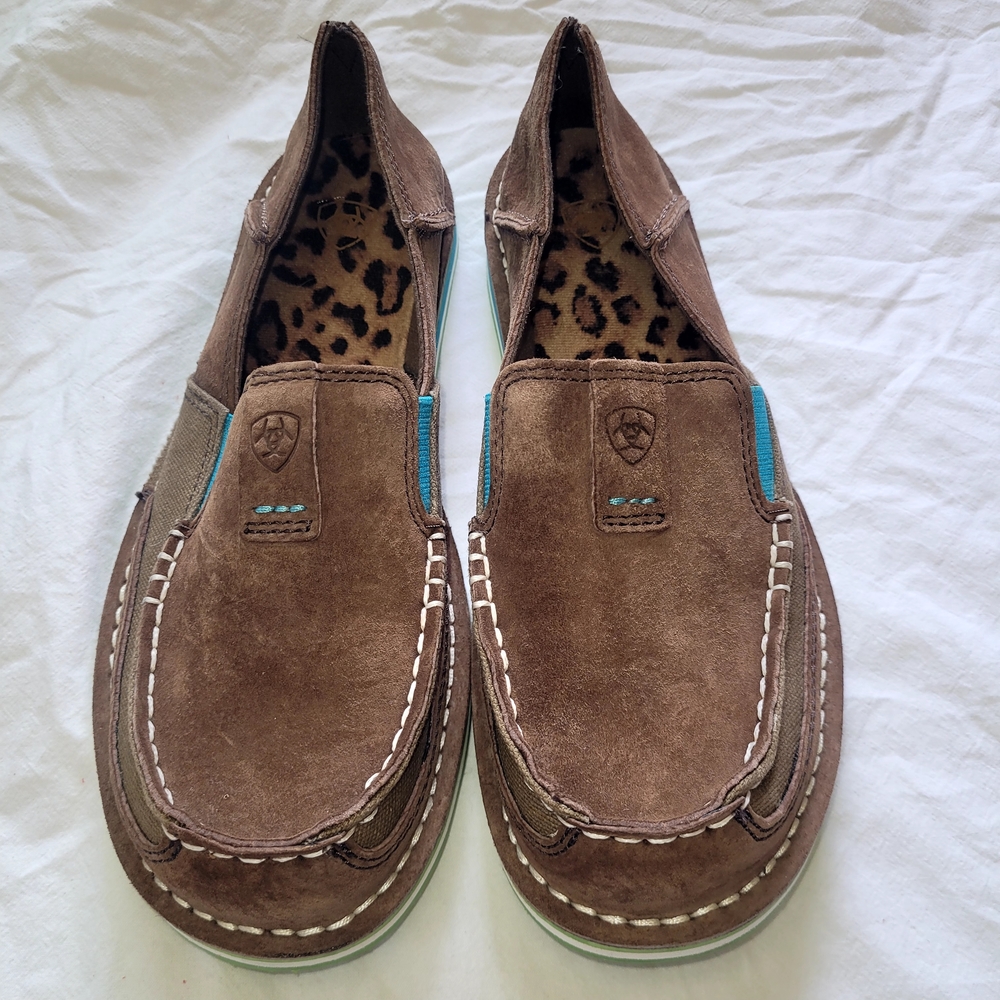 Ariat Brown Suede Loafers with Blue Accents